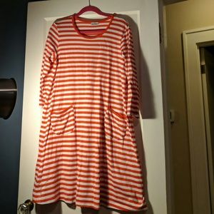 Large marimekko dress in red and white stripe